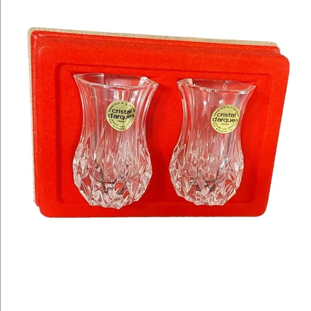 CRISTAL D'ARQUES FRANCE VIOLETTE‎ SET OF 2 BUD VASE